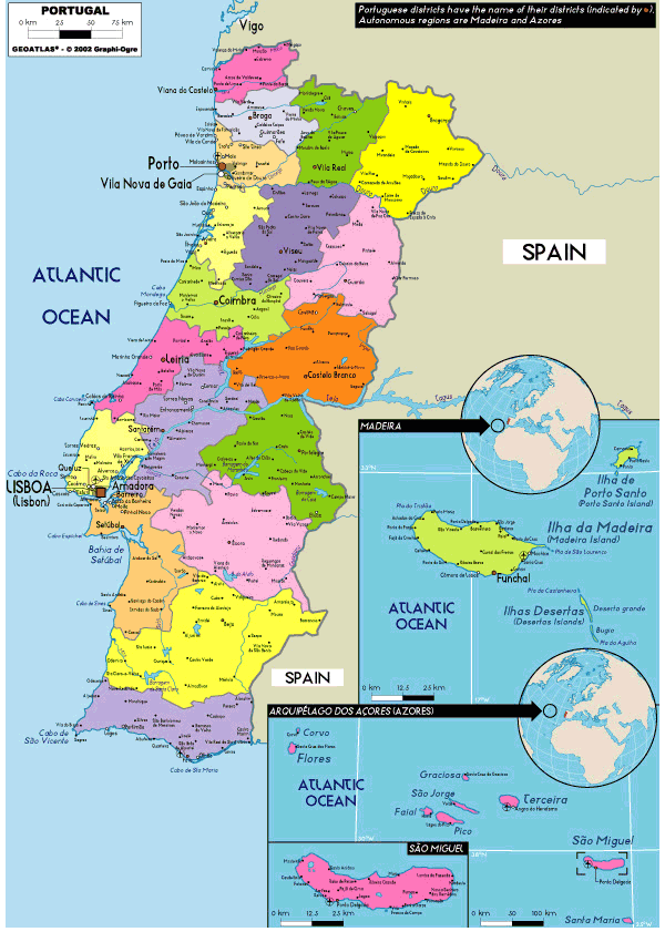 Political Map of Portugal, Portugal Atlas