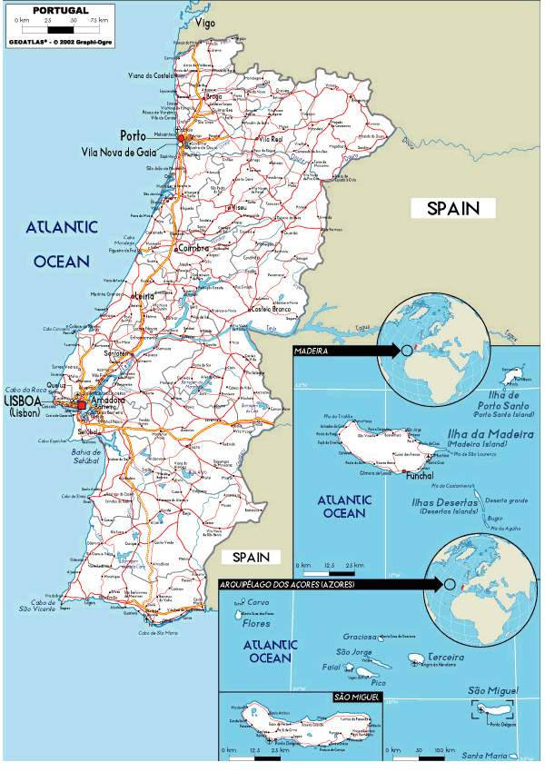 Road Map of Portugal, Portugal Atlas