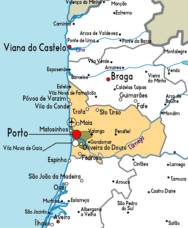 Map of Oporto, Portugal, Portugal Atlas