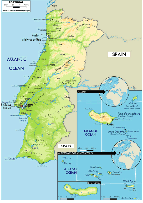 Portugal Physical Map - Full size